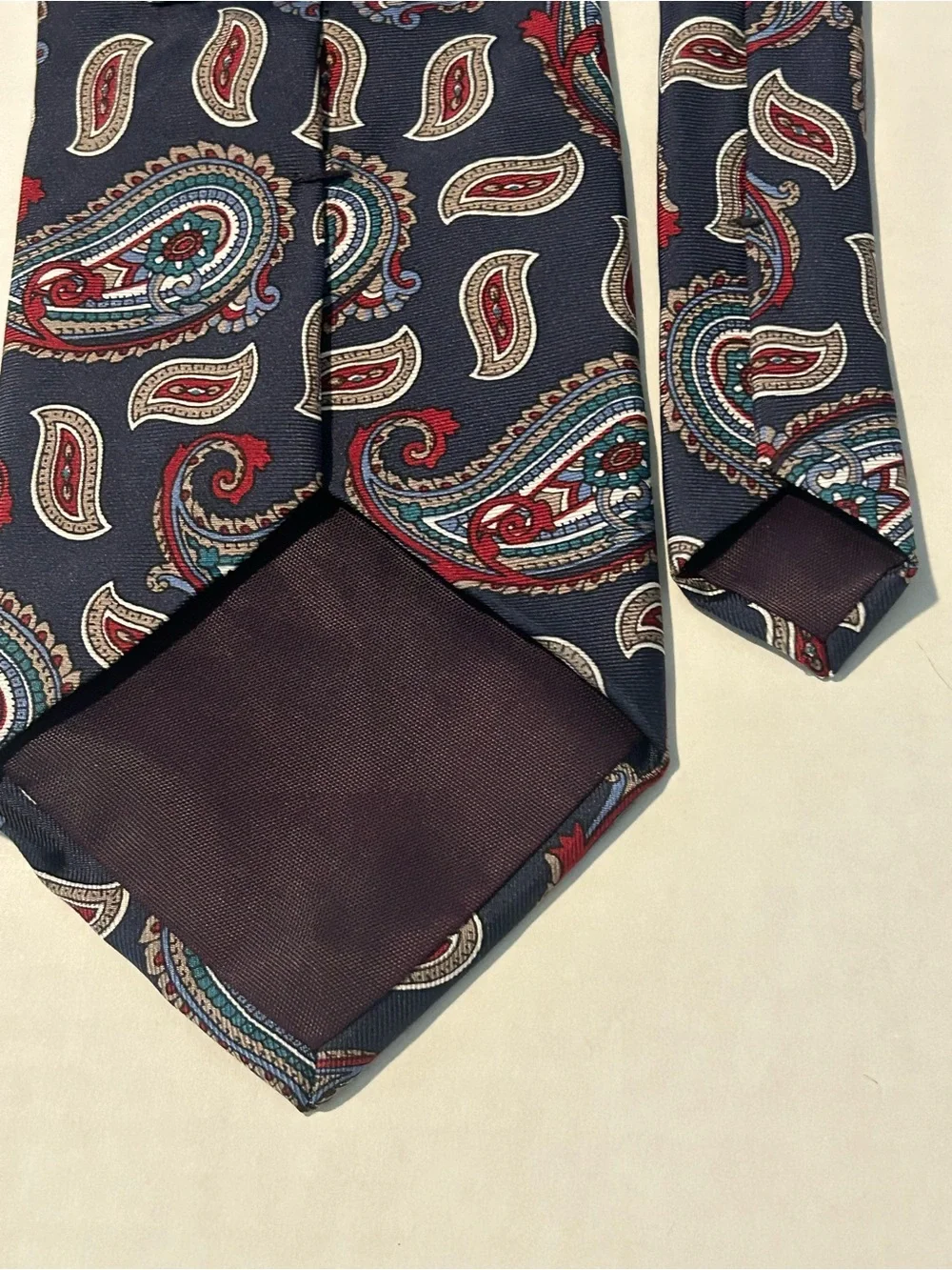 Burt Pulitzer 100% Silk Paisley Necktie Navy Red Teal Made in USA Vintage
